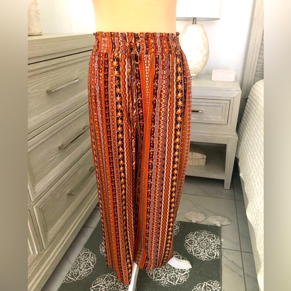 Bohemian Wide-Leg Pants in Orange and Brown